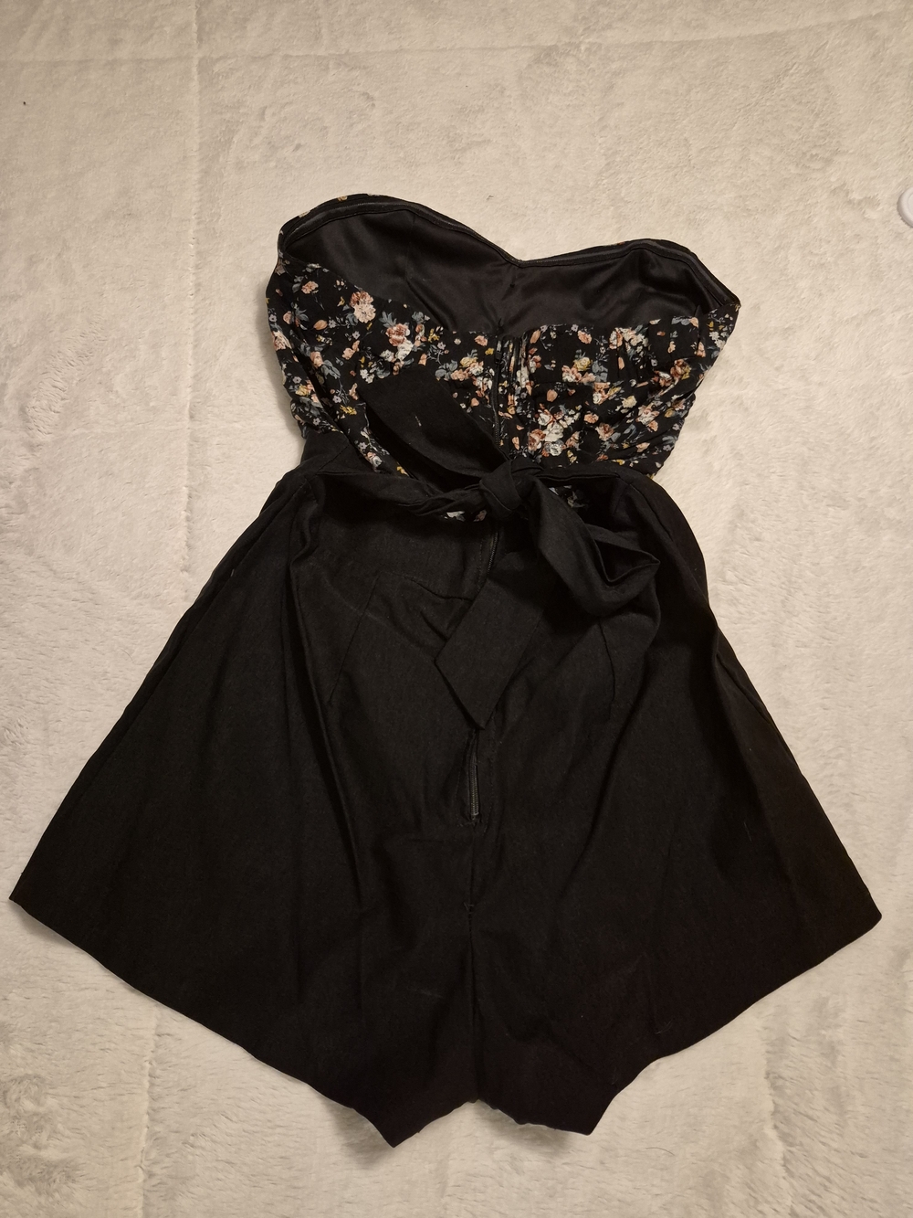 Black Floral Strapless Fit & Flare Dress